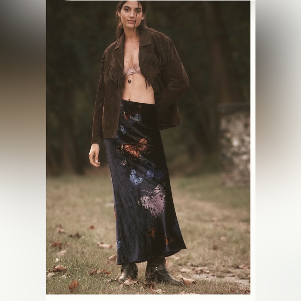 The Tilda Maxi Slip Skirt Velvet Edition Butterfly